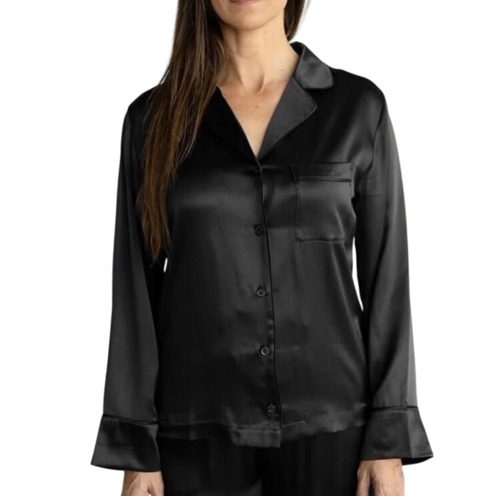 Cozy Earth Pajama Top‎ Silk Serenity Classic Long Sleeve Black Size L New